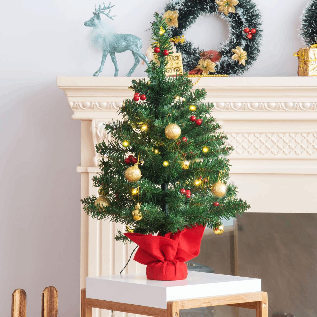 2FT 60cm PVC Artificial Christmas Tree with LED Lights