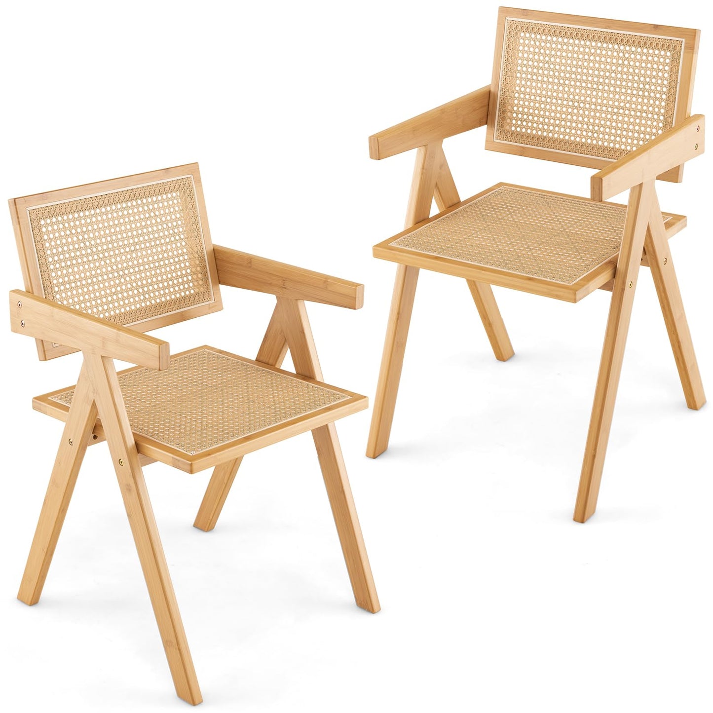 Rattan Accent Chairs Set of 2 with Natural Bamboo Frame