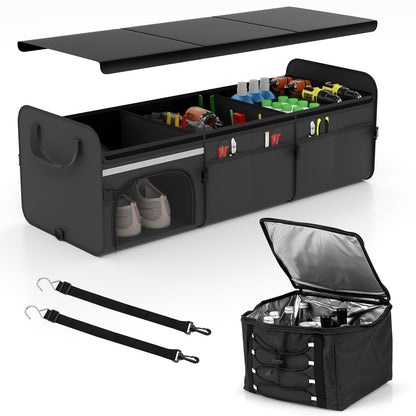 67 L Car Trunk Organizer with Lid 3-Compartment Portable Storage Box