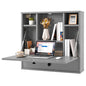 Wall-Mounted Fold-Down Desk Floating Computer Workstation with Drawer and 6 Cubes