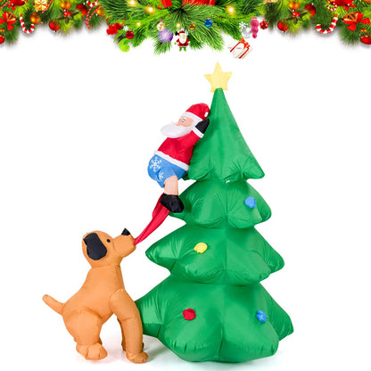 1.8m Inflatable Dog Chasing Santa to a Christmas Tree with LED Lights