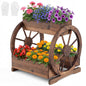 Wood Wagon Planter Box, 2-Tier Rustic Raised Garden Bed with Drainage Holes