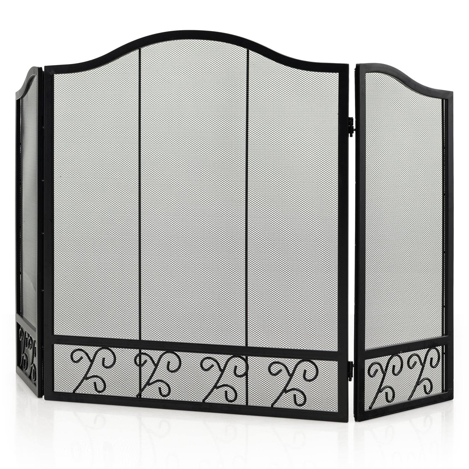 GiantexUK 3-Panel Folding Fire Guard, Metal Mesh Fireplace Screen