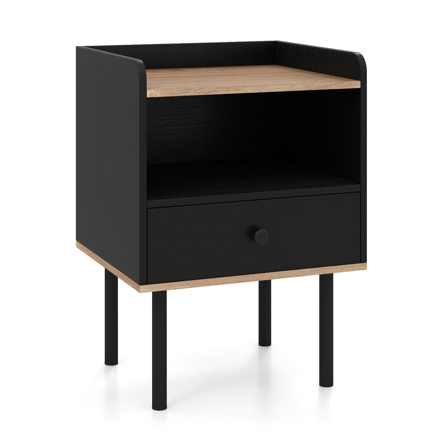 Modern Sofa Side Table with Drawer and Metal Legs for Small Spaces