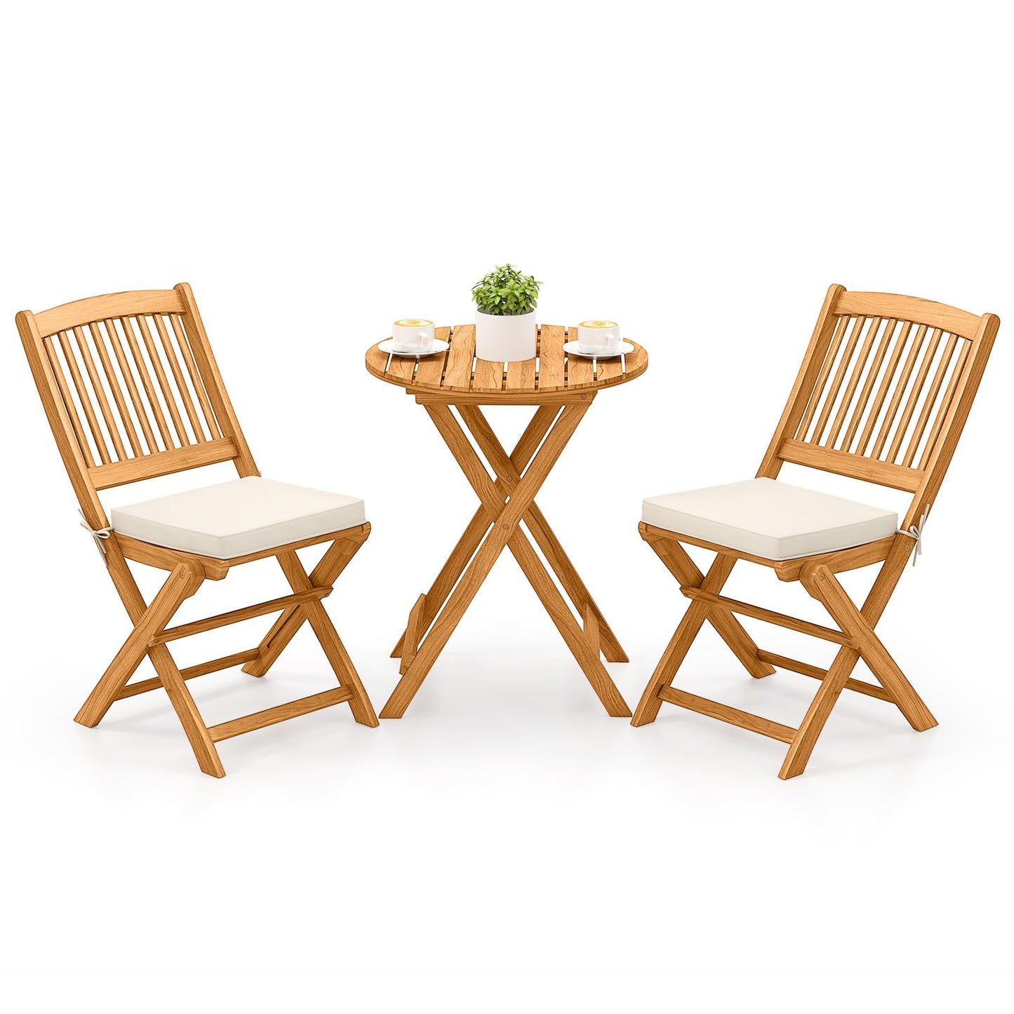 3 Piece Folding Bistro Set with Cushions for Patio
