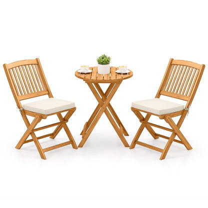 3 Piece Folding Bistro Set with Cushions for Patio