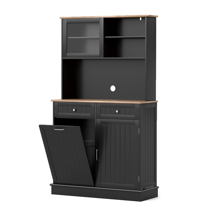 GiantexUK Tilt Out Trash Bin Cabinet, Wooden Tall Kitchen Cupboard