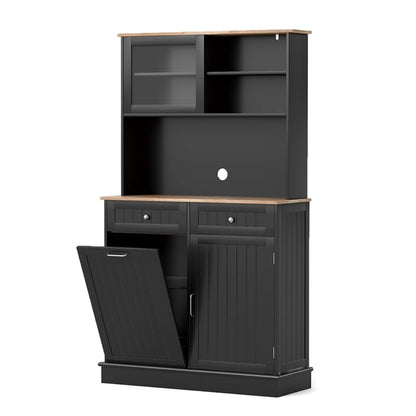 GiantexUK Tilt Out Trash Bin Cabinet, Wooden Tall Kitchen Cupboard