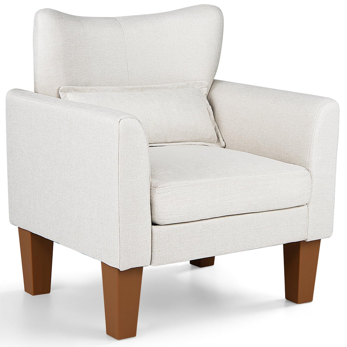 Wingback Armchair, Linen Fabric Accent Chair with Pillow