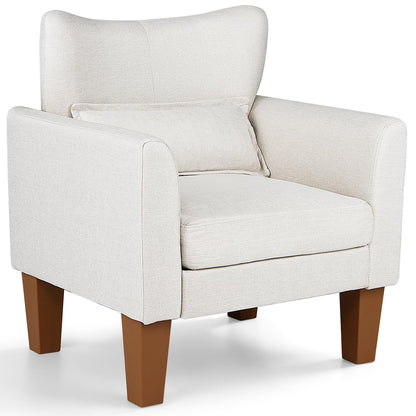Wingback Armchair, Linen Fabric Accent Chair with Pillow
