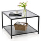 Giantex Square Coffee Table Tempered Glass Sofa Side Table with Adjustable Foot Pads ((with Mesh Shelf)