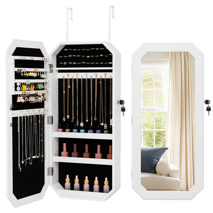 Lockable Full-Length Mirror Jewelry Cabinet with Storage Shelves for Bedroom