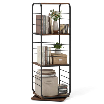 4-Tier Rotating Bookshelf, 360° Spinning Bookcase Tower with Swivel Base
