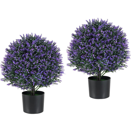 2 Pack Artificial Lavender Topiary Ball Tree Faux Shrub Bushes