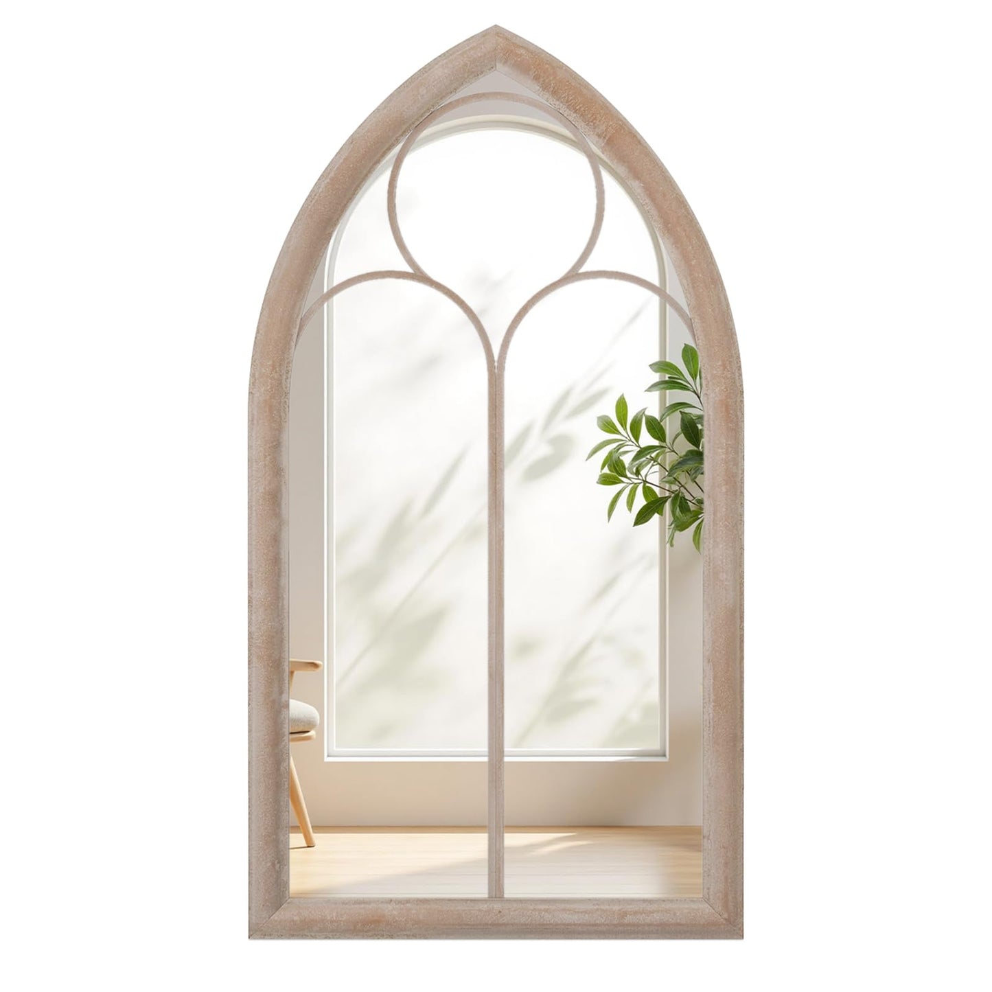 Farmhouse Window Pane Mirror Large Arched Wall Mounted Mirror with Metal Frame
