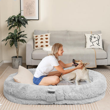 Human Dog Bed with Soft Blanket and Present Plump Pillow