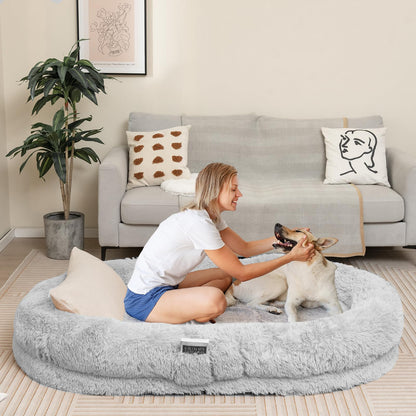 Human Dog Bed with Soft Blanket and Present Plump Pillow