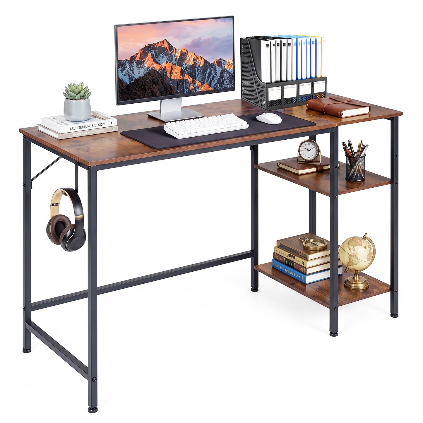 120 cm Reversible Home Office Desk with Headphone Hook and Shelves