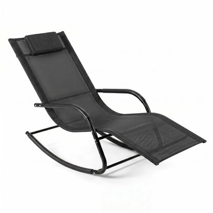 Rocking Sun Lounger, Zero Gravity Recliner Garden Rocking Chair with Headrest & Curved Armrests