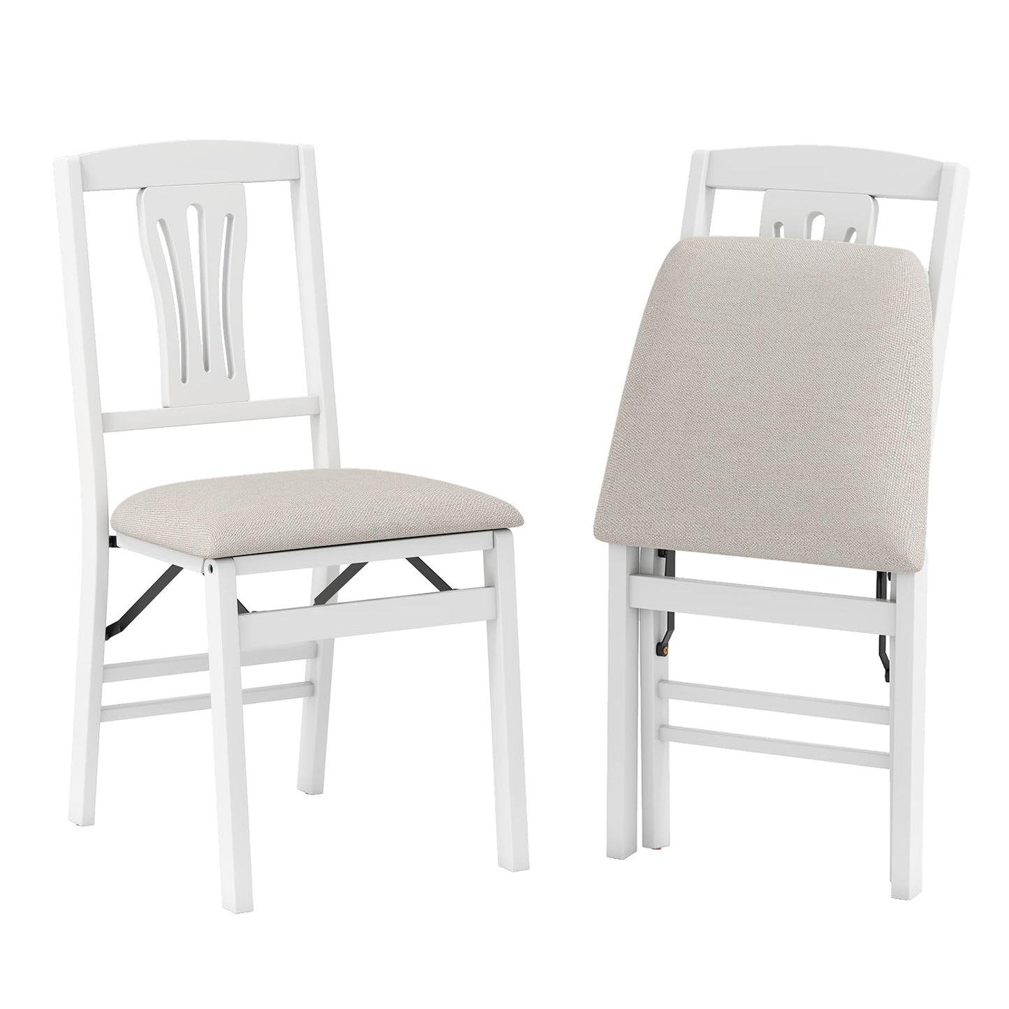 Set of 2 Folding Dining Chairs with Soft Padded Seat and Hollow-out Backrest