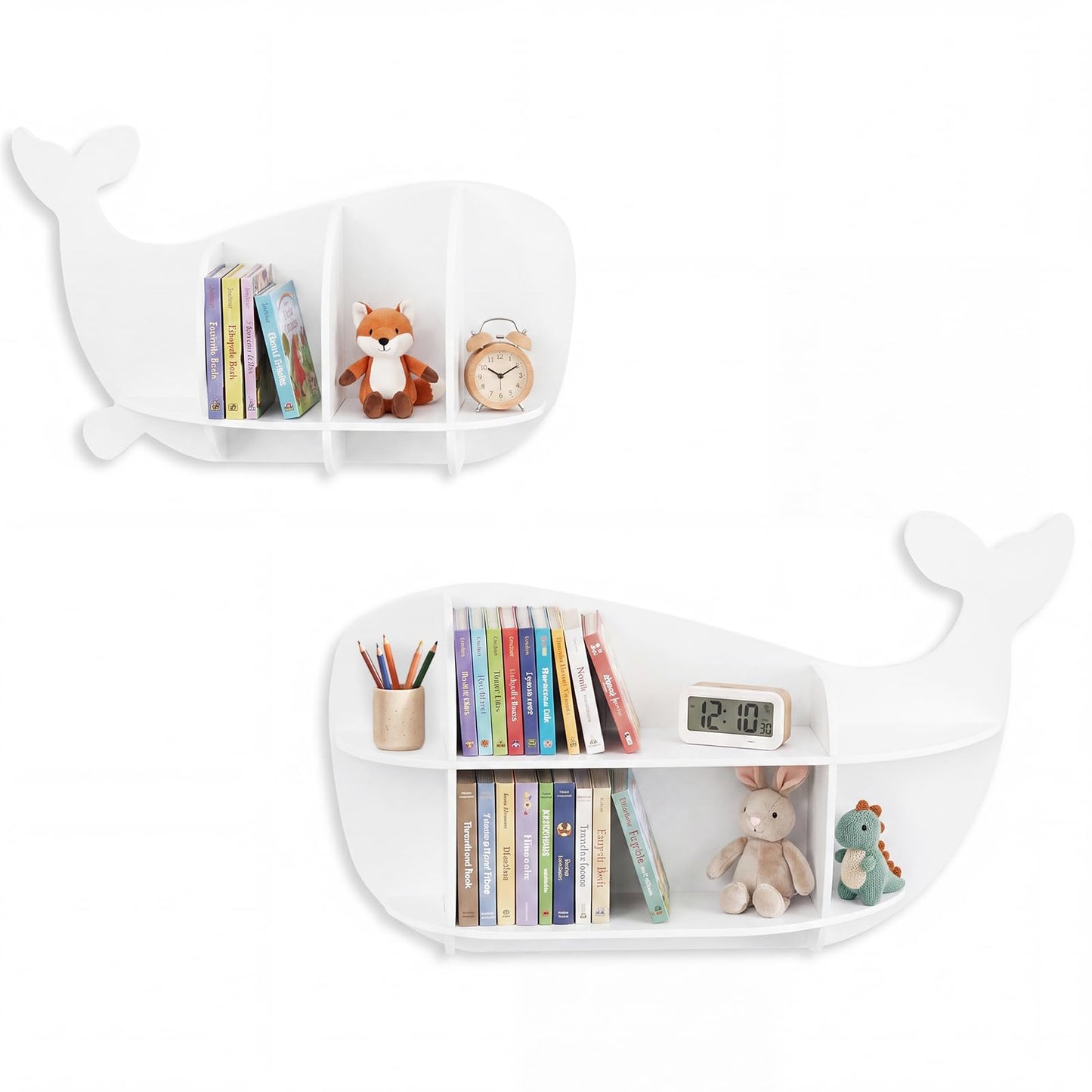 2 Pieces Whale Floating Shelves, Wall Mounted Kids Bookshelf