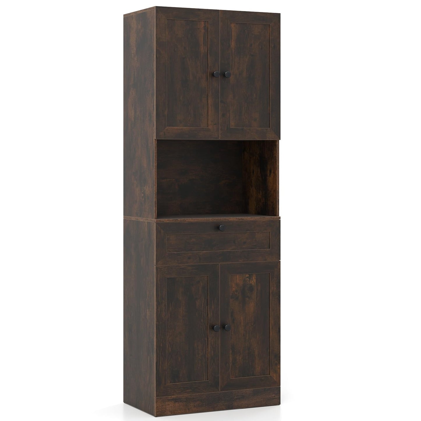 171.5cm Tall Kitchen Cupboard, 4-Door Pantry Storage Cabinet with Adjustable Shelf