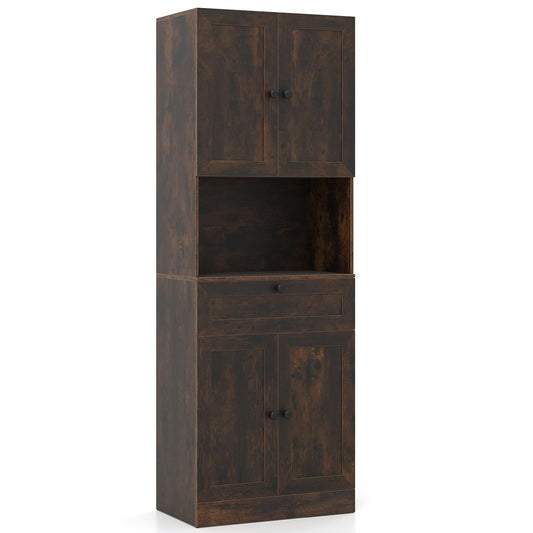 171.5cm Tall Kitchen Cupboard, 4-Door Pantry Storage Cabinet with Adjustable Shelf
