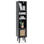 Freestanding Slim Cabinet with Rattan Door and Solid Wood Legs