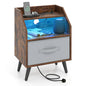 Bedside Table with Charging Station and LED Lights