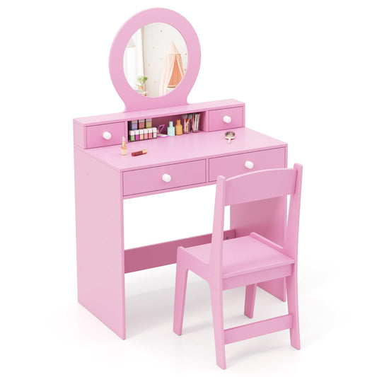 Kids Vanity Set with Open Shelf and 4 Storage Drawers