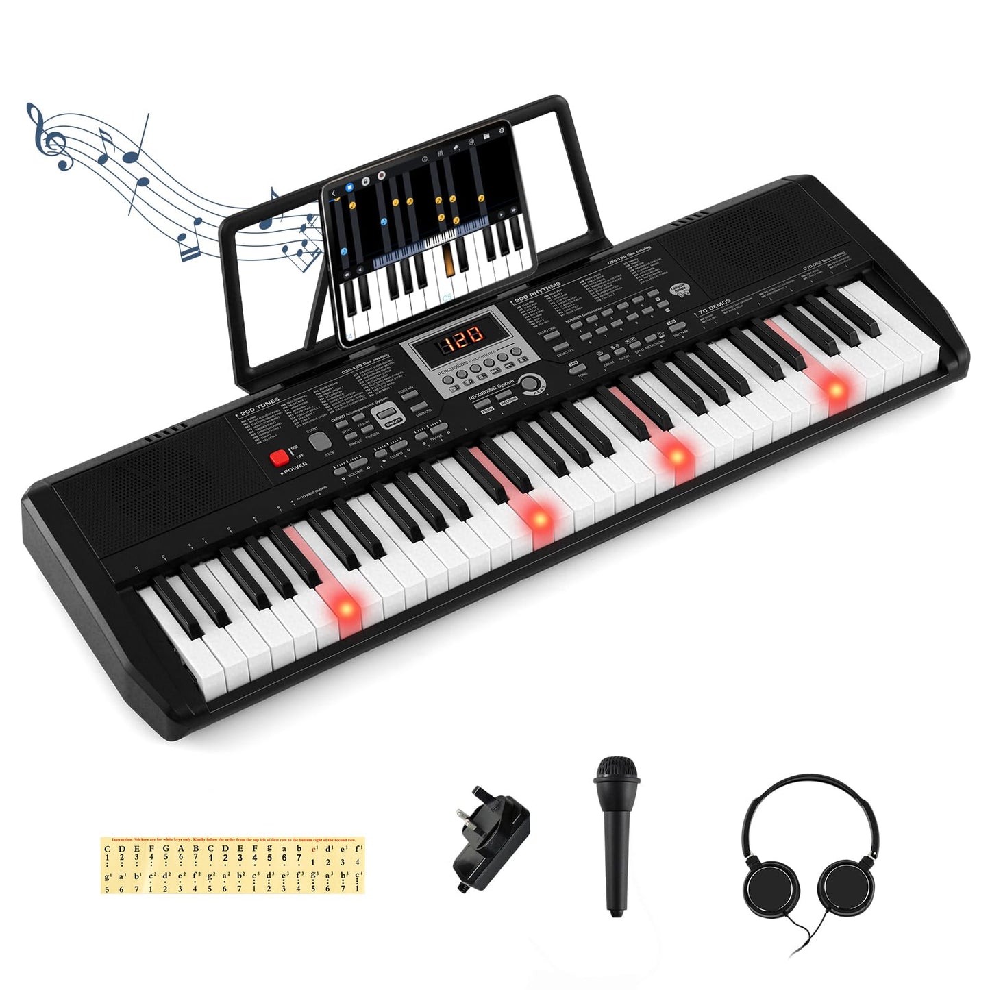 61 Key Keyboard Piano, Portable Digital Piano with 200 Rhythms