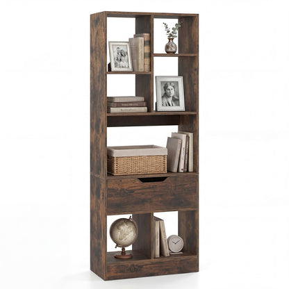 Tall Bookcase with Drawer, Floor Display Rack Storage Organizer for Living Room, Study, Home Office