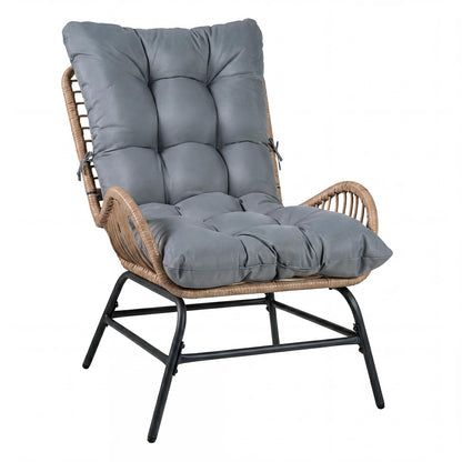 PE Rattan Leisure Chair with Cushion and Solid Metal Frame