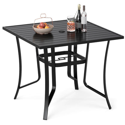 91CM Square Patio Table for 4 Outdoor Metal Dining Table with Umbrella Hole