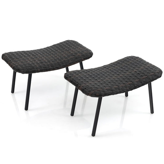 All-Weather Rattan Footstools Set of 2 with Quick-Dry Foam