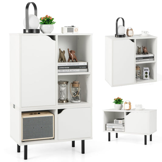 Stackable Bookcase with Adjustable Shelf and Cubes for Living Room Bedroom