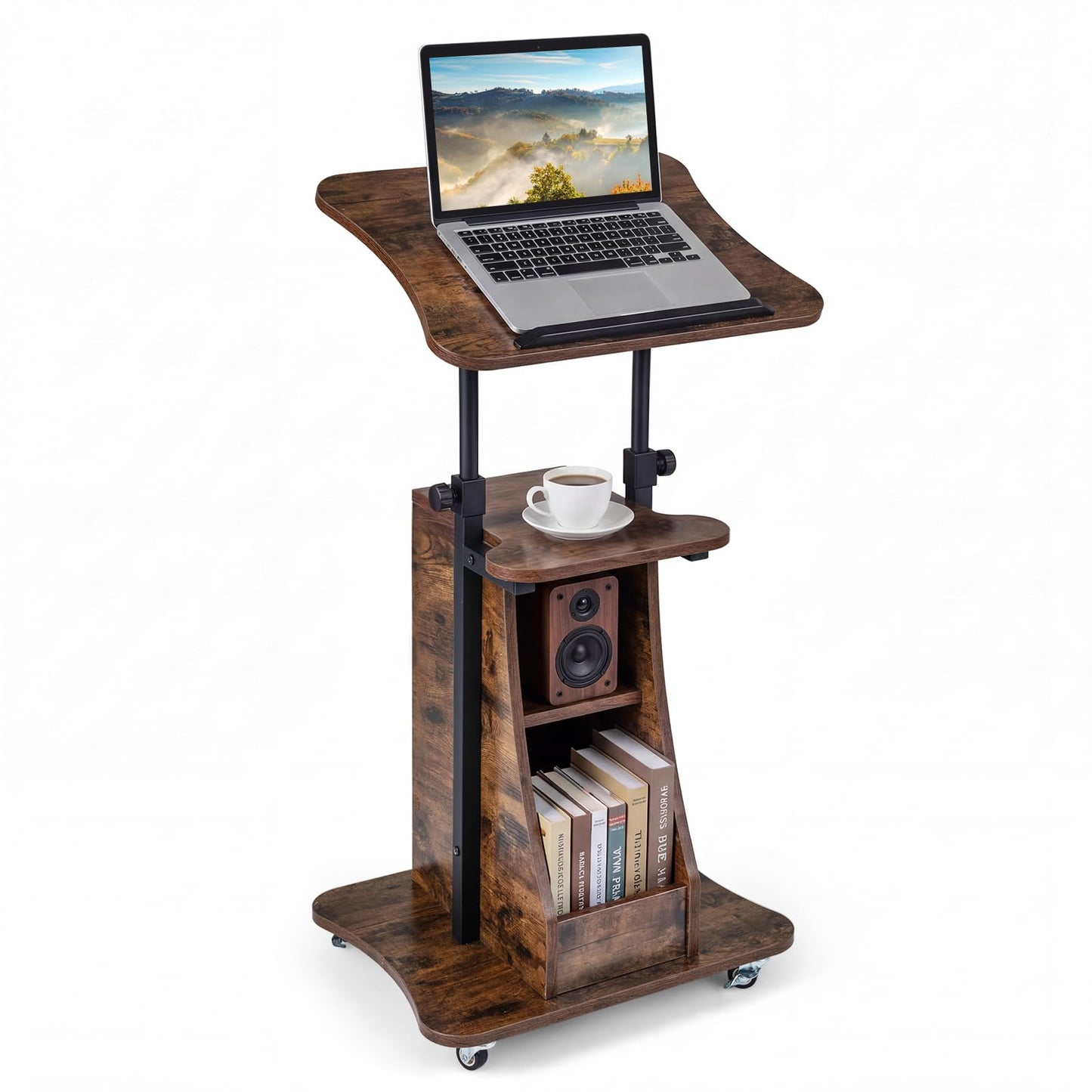 Mobile Laptop Table, Height Adjustable Sit Stand Desk Podium Stand Presentation Cart