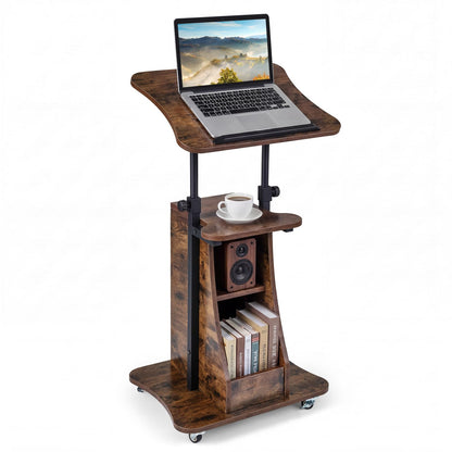 Mobile Laptop Table, Height Adjustable Sit Stand Desk Podium Stand Presentation Cart