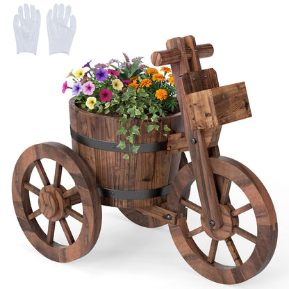 Wooden Wagon Planter, Tricycle Garden Planter with Drainage Hole
