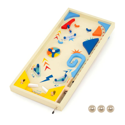 Wooden Pinball Machine Scoring Rotating Track Tabletop Game with 3 Balls