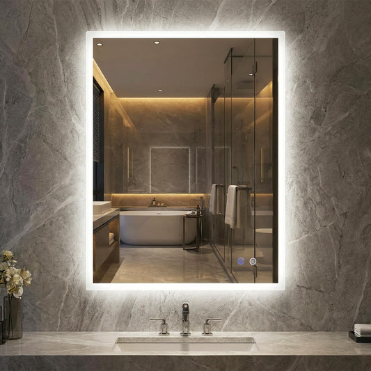 80 x 60 CM Rectangular Wall Vanity LED Bathroom Mirror with Anti-fog