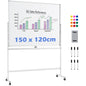 Double Sided Magnetic Whiteboard, Mobile Reversible Dry Erase Board with Black Markers