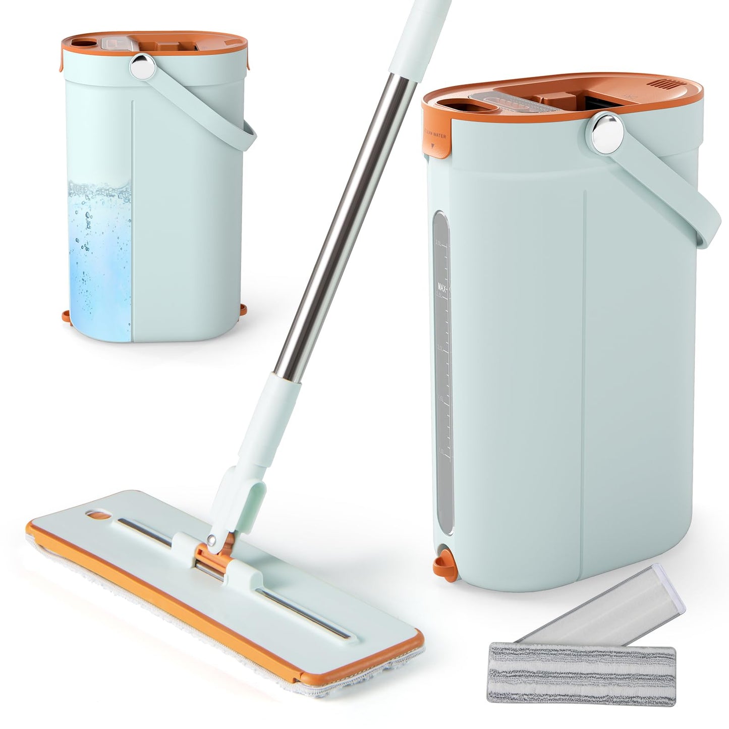 Mop and Bucket Set with Wringer 3-Tank Flat Floor Mop & Bucket System
