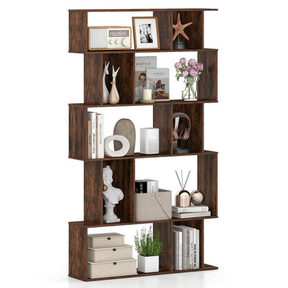 S-Shaped Wooden Bookcase, 5/6 Tiers Freestanding Storage Shelf