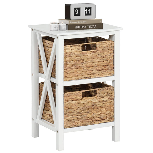 Sofa Side Table with Seagrass Baskets and Rubber Wood X-Shaped Frames and Acacia Wood Legs