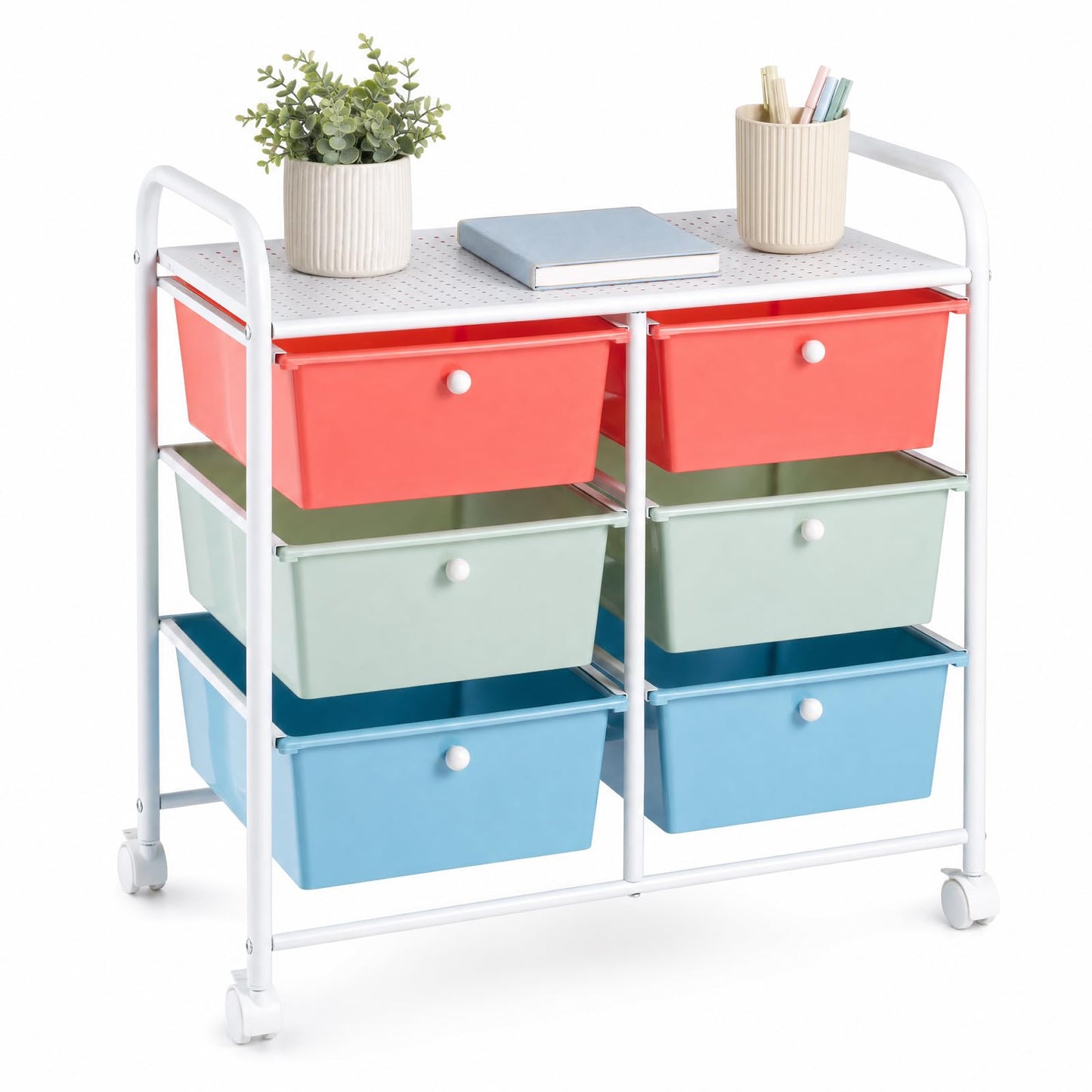 6 Drawer Storage Cart with Lockable Wheels & Handles