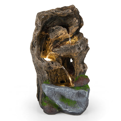 4-Tier Outdoor Water Fountain, Cascading Waterfall Fountain with 3 LED Lights