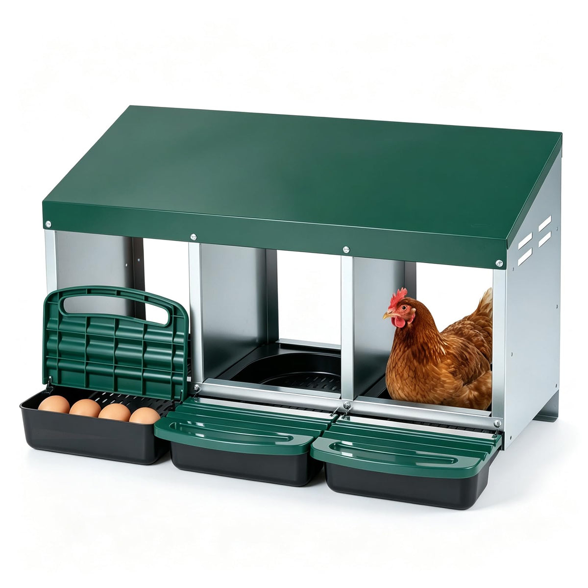 3-Compartment Roll Away Chicken Nesting Box for Hens