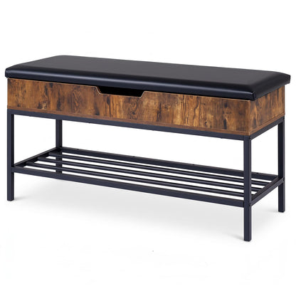 100cm Flip-Top Shoe Bench with Padded Seat, Hidden Storage, Shelf