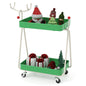Reindeer Side Table 2-Tier Christmas Rolling Cart with Metal Frame and Wheels